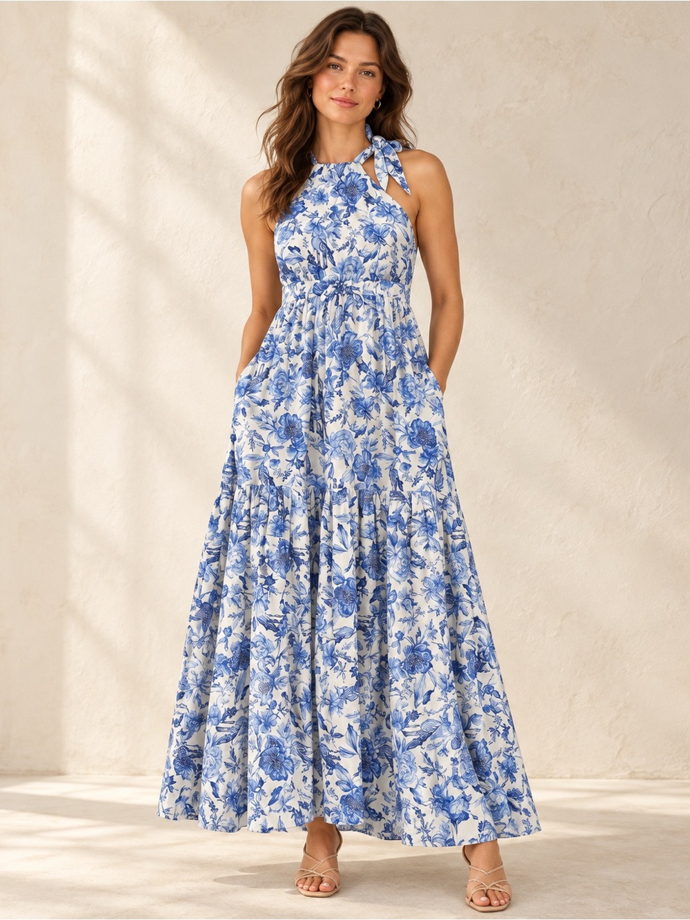 Aqua Blu Australia Azalea Zoe Dress Blue Floral Halter Maxi Size S $429
